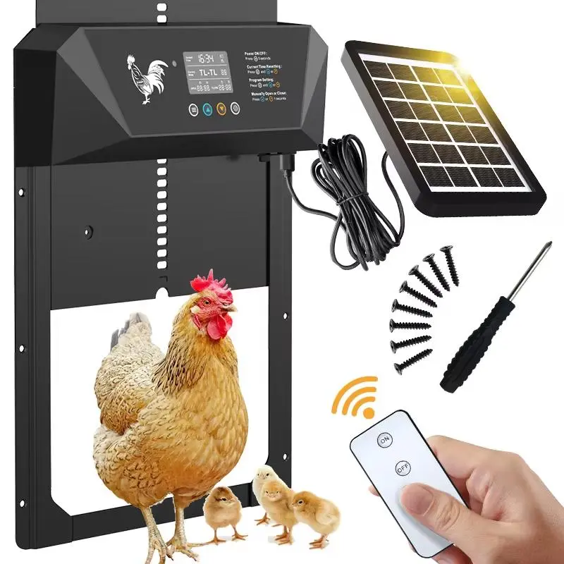 Intelligent Chicken Coop Door, 1 Set Automatic Solar Powered Chicken Coop Door with Timed Function, Chicken Coop Door for Chicken, Goose, Duck