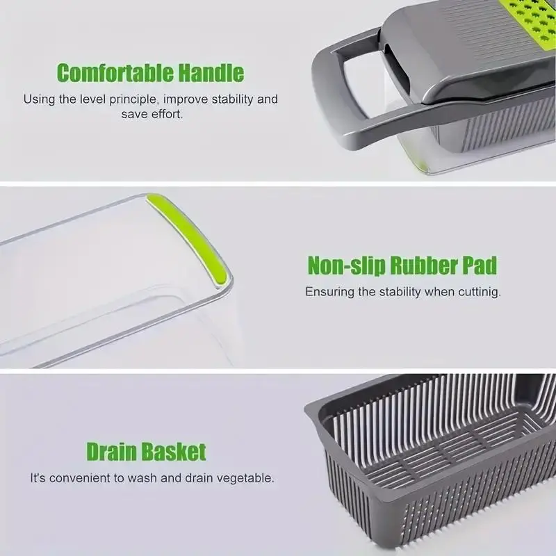 Multifunctional Vegetable Chopper, 16pcs/set Vegetable Cutter with Container, Kitchen Vegetable Fruit Slicer for Home Dining Room Barbecue 2