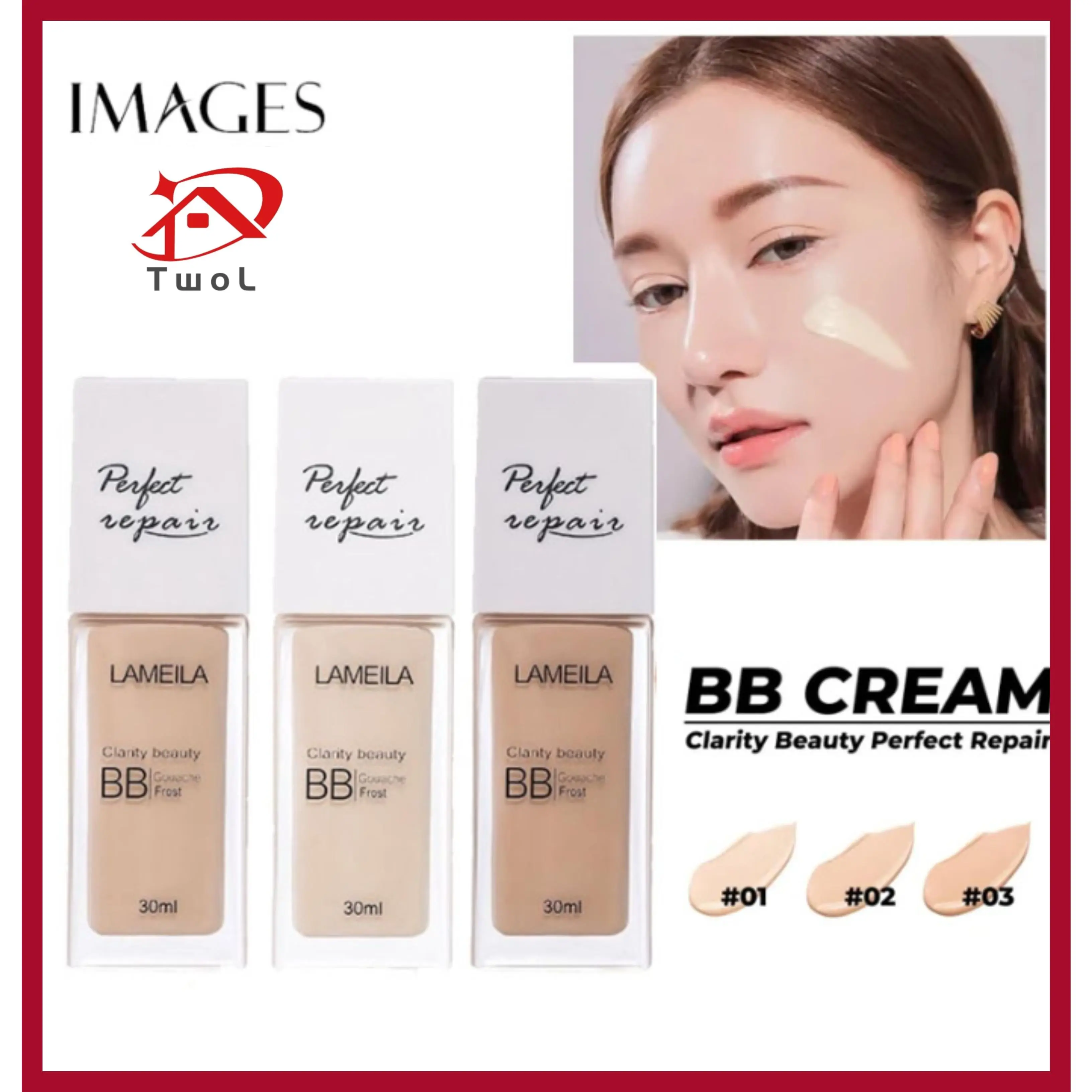 Kem BB, TwoL, Kem Nền Dạng Lỏng Trong Suốt 3 Màu, Kiểm Soát Dầu Mạnh, Trang Điểm Màu Nude, Lâu Trôi, Không Thấm Nước