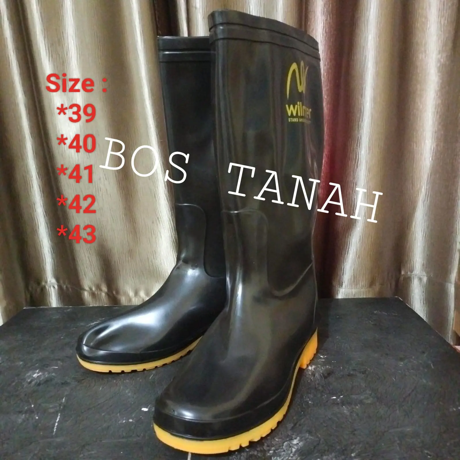 Sepatu boot karet hitam tinggi lentur Bot Anti air Safety boots Wilmer Black Shoes