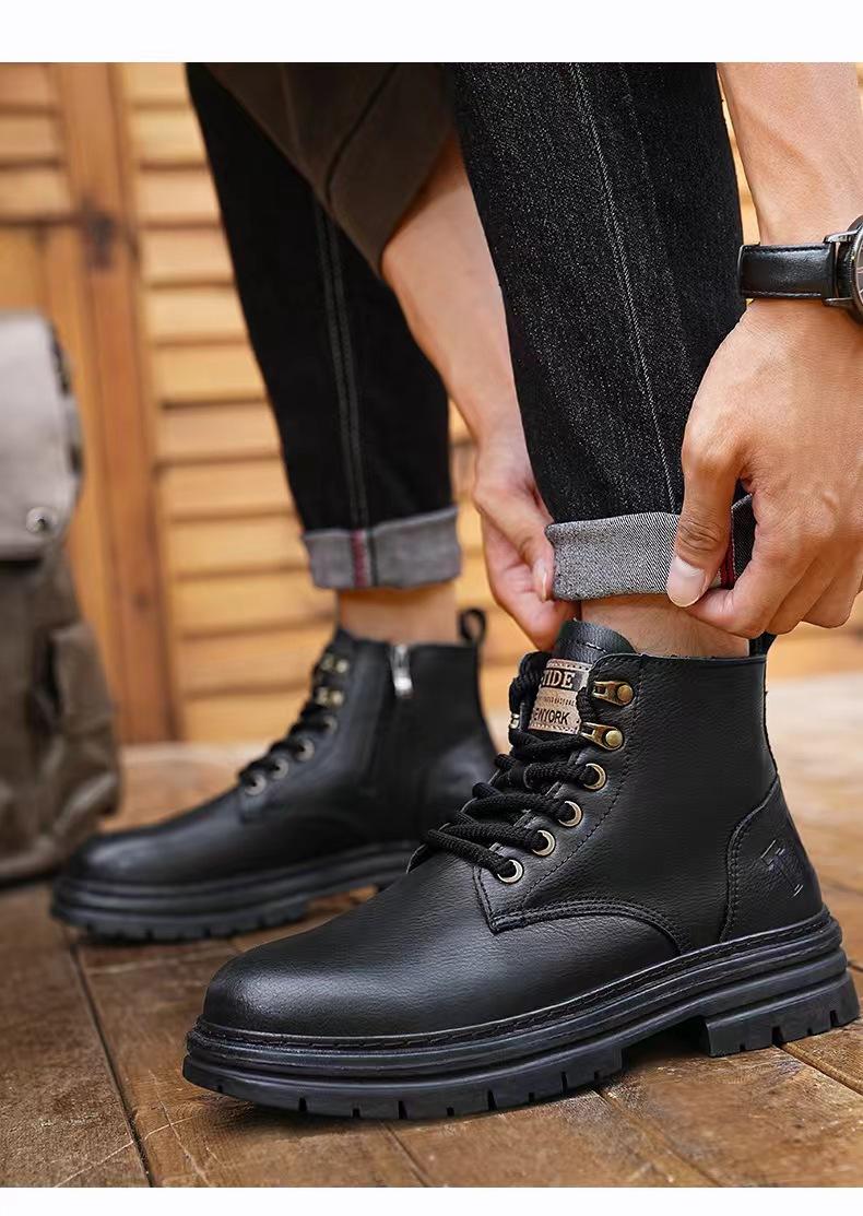 Product Introduction of Kasut Lelaki, But, Gaya Trendi, Koleksi Musim Luruh dan Musim Sejuk 2024, Kasut Kulit Atasan Tinggi, But Kerja Vintaj Amerika, But Motosikal Knight Boots Shoes 13