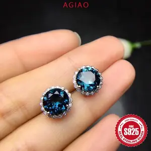 AGIAO PT950 Aquamarine 2 Karat Anting Pejantan Perhiasan Wanita