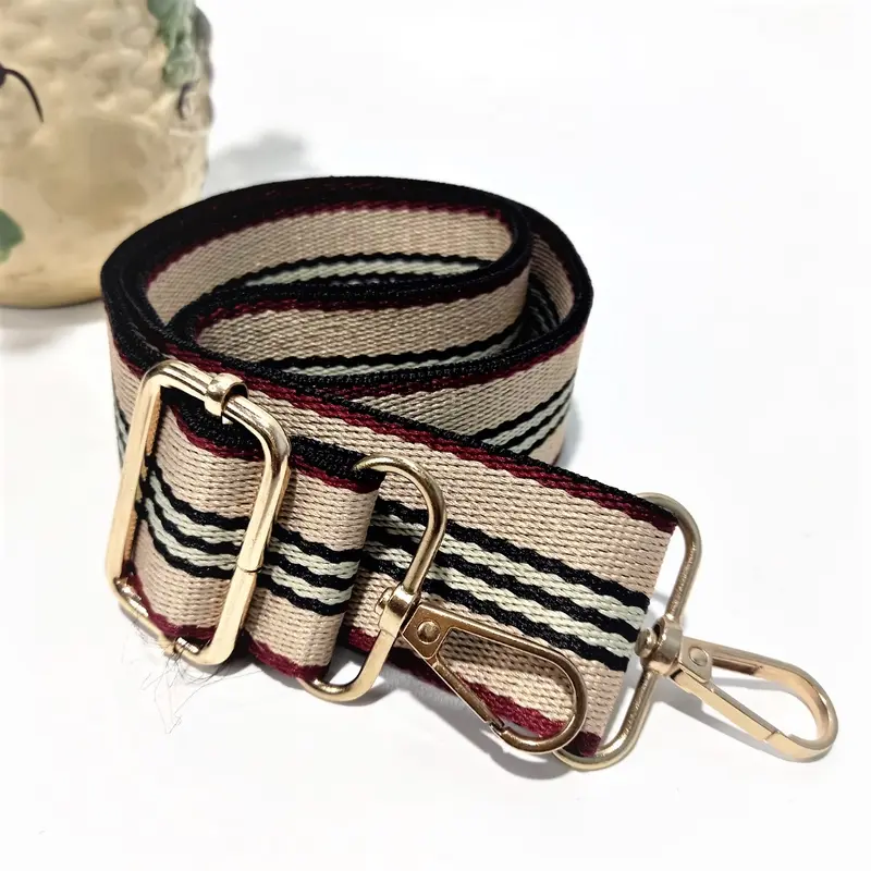 Tali Tas Selempang Wanita Pria Katun Tebal Besi Pengait Premium Strap Garis Moca 2