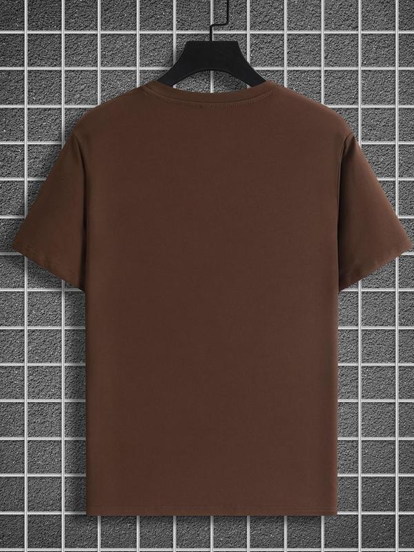 Men's Regular Fit Letter Print Round Neck Tee, Casual Short Sleeve Crew Neck T-shirt for Daily Wear, Fashion Men's Top for Summer 1