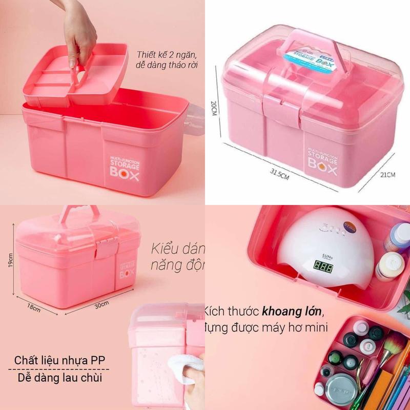 Cốp nhựa nail box - Cốp nhựa 2 tầng đựng đồ nail mi 30x20x20cm