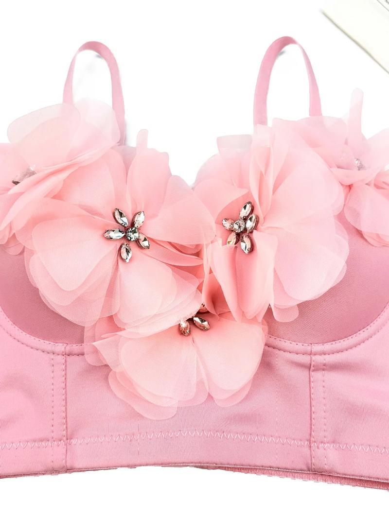 Product Introduction of Triangle Cup Underwire Backless Bra with Rose Red Flower Petals and Diamonds  Bras Outside Fishbone Inner Bralette 13