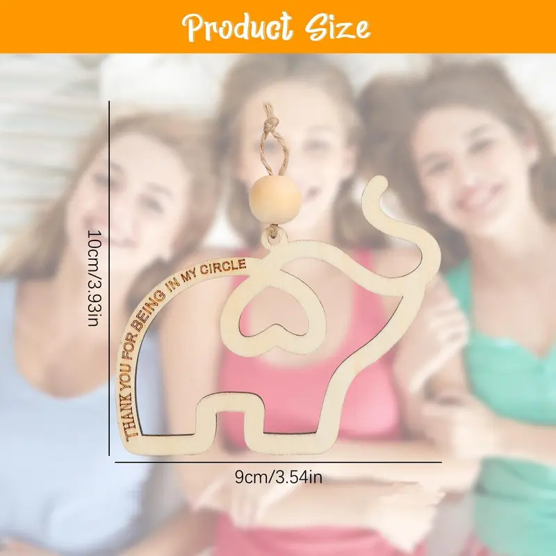 Wooden Elephant Design Ornament, 1/3/5 Counts Friendship Themed Ornament with Story Card, Sisterhood Elephant Ornament for Women Tribe 1