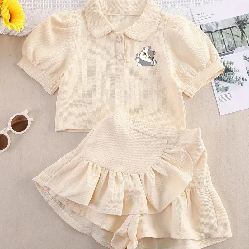 HANNA - SETELAN ANAK KIKU KISS CAT / ONE SET ROK CELANA ANAK PEREMPUAN MOTIF DTF 3