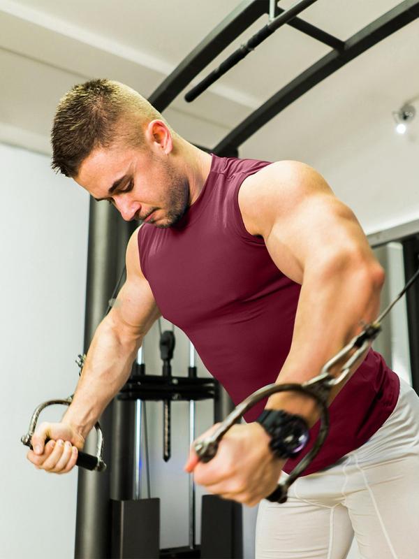 Men's Solid Round Neck Sports Vest, Quick Drying Breathable Sleeveless Tank Top for Gym Workout Running Fitness Exercise, Athletic Gear, Sport Outdoor Clothing, Gym Workout Top 4