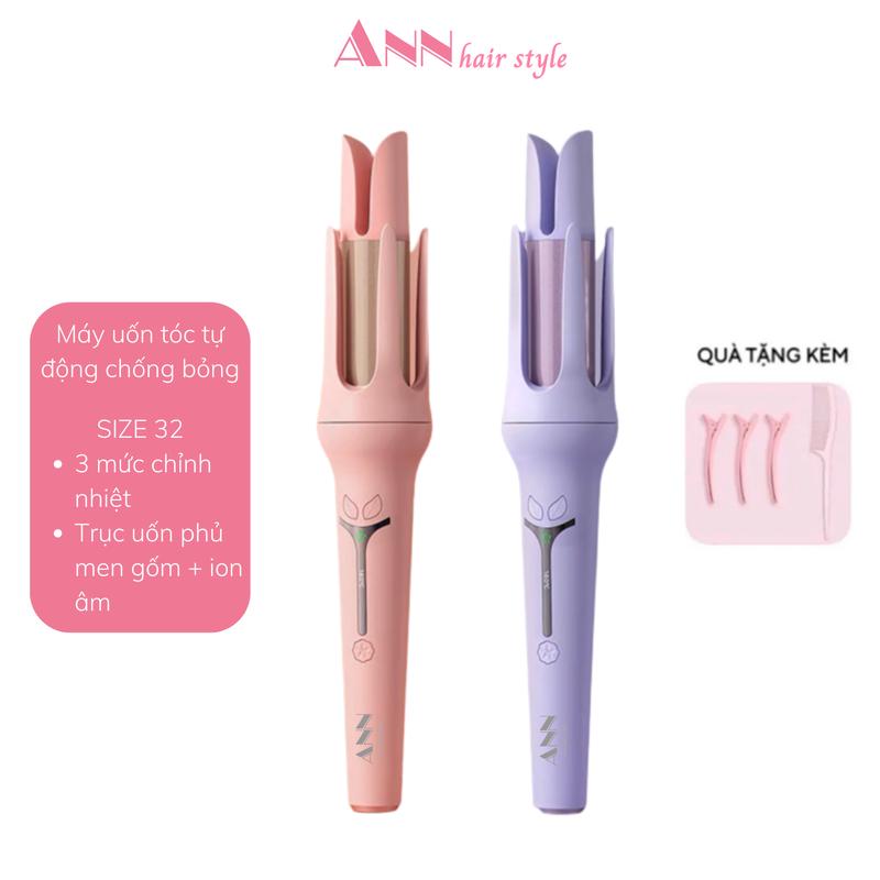 Máy uốn tóc tự động cao cấp mẫu mới trục 32mm - có thanh chống bỏng - 3 mức chỉnh nhiệt - shop Ann Mart Vn