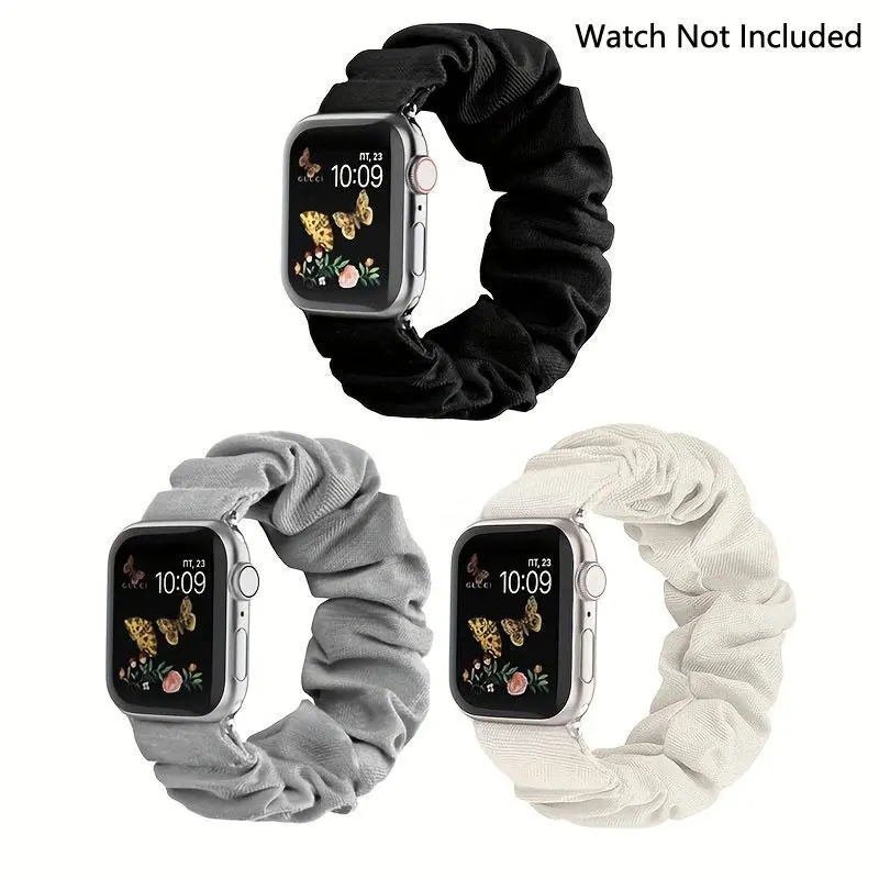 Elastic Solid Color Watch Band, 3 Counts Soft Braided Band, Replacement Watch Band, Multipurpose Elastic Hair Band Sports Watch Band for iWatch Series SE 9 8 7 6 5 4 3 2 1 Ultra 2