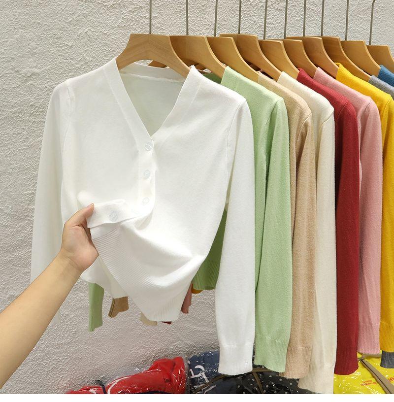 Product Introduction of Áo Khoác Cardigan Dệt Kim, Cổ Chữ V, Ngắn, Dành Cho Nữ, Hàng Mới Về Mùa Thu 2024, Màu Trơn Áo Len Bên Ngoài, Áo Len Dài Tay Women Top 20