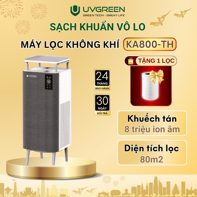 [TẶNG LỌC 950K] Máy Lọc Không Khí Diệt Khuẩn 80m2 UVGREEN KA800 - Công Nghệ UVC LED Và Ion Âm Làm Sạch Không Khí Phòng Ngủ Gia Đình, Bộ Lọc HEPA H13 Chống Vi Khuẩn Lọc Sạch Bụi Mịn, Khói, Lông Tóc Và Mùi Thú Cưng
