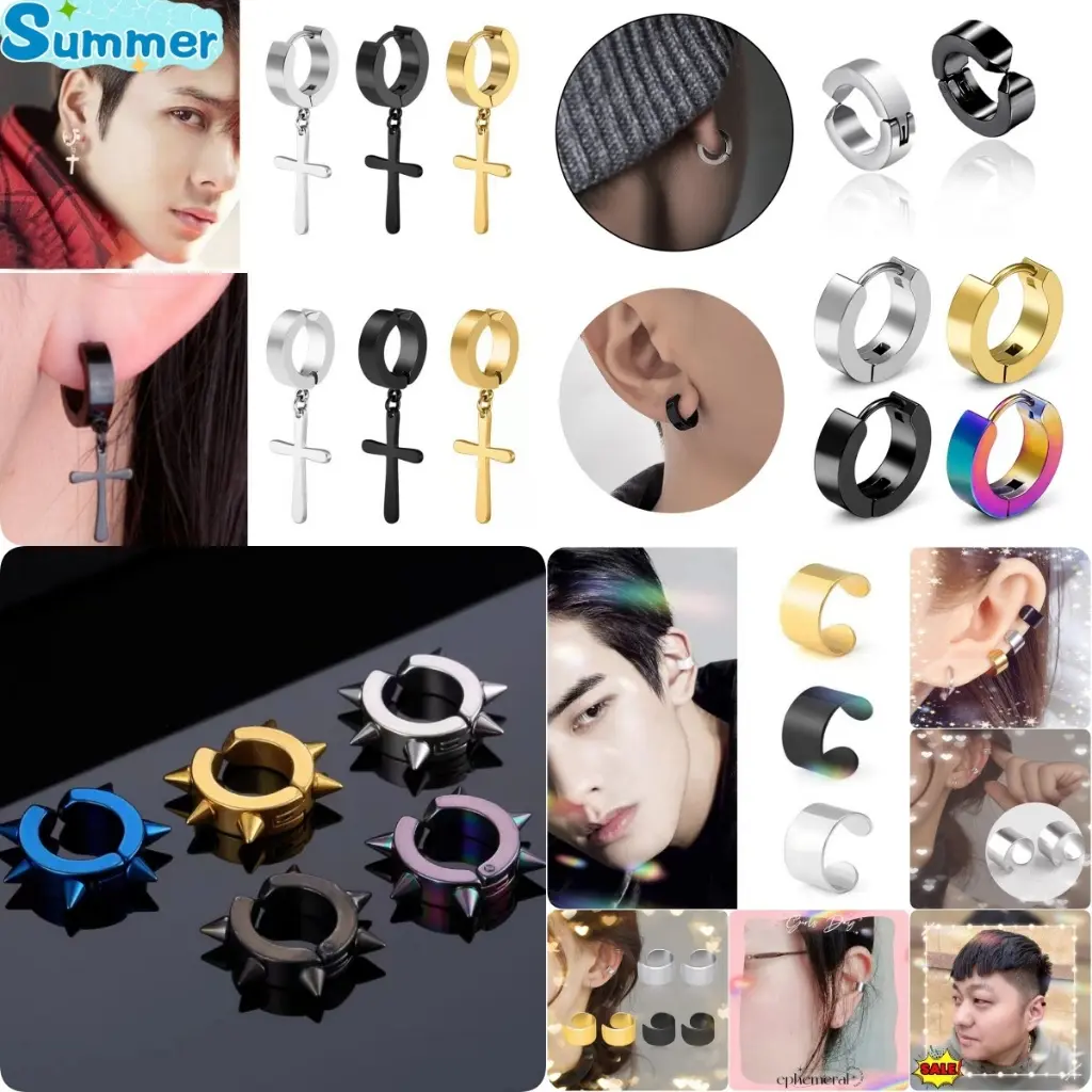 Punk-inspired hipster titanium steel ear clips, non-perforated, designed for the ear bone, available as studs or clips.