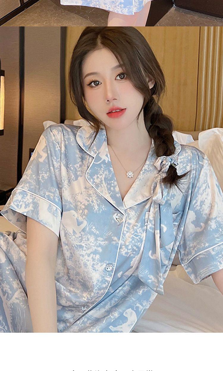 Product Introduction of Ice Silk Nightdress for Women Long Dress Summer 2025 New Ins Style High-Value Jungle Print Shirt Pajama Dress 10