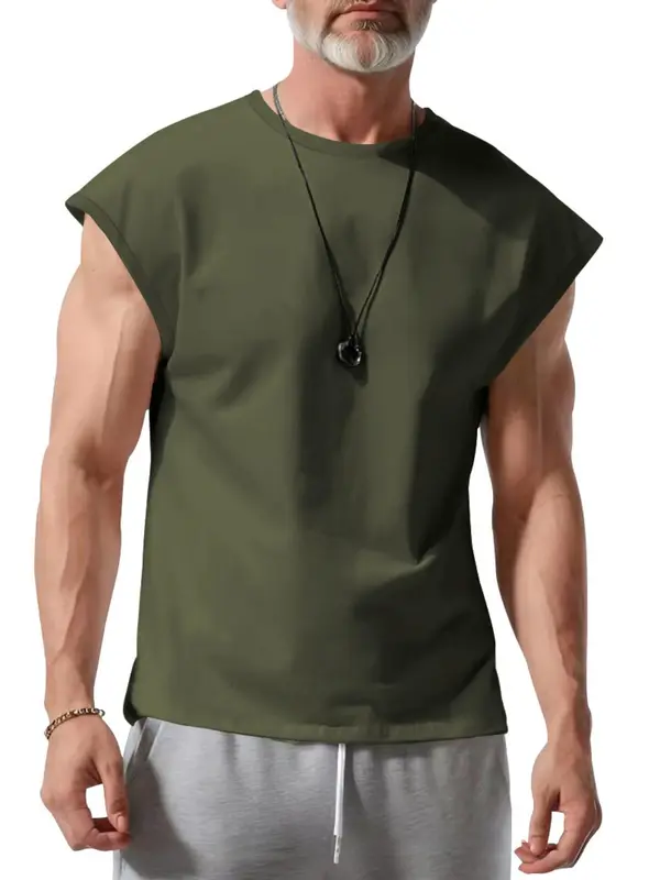 Men's Solid Round Neck Sleeveless Tee, Loose Casual Crew Neck Tank Top for Summer, Fashion Men's Clothes for Daily Wear 0