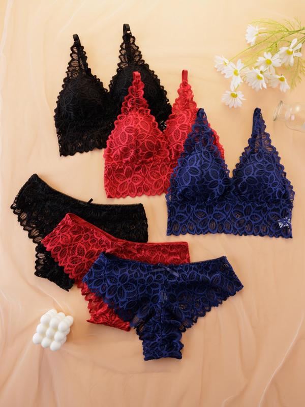 Women's Simple Contrast Lace Wireless Bra & Bow Panty Set, Lady Adjustable Spaghetti Strap Bralette & Knicker, Comfort Summer Clothes, Lingerie & Underwear Set, Underwear for Women, Co Ords for Women Womenswear Comfortable White 6