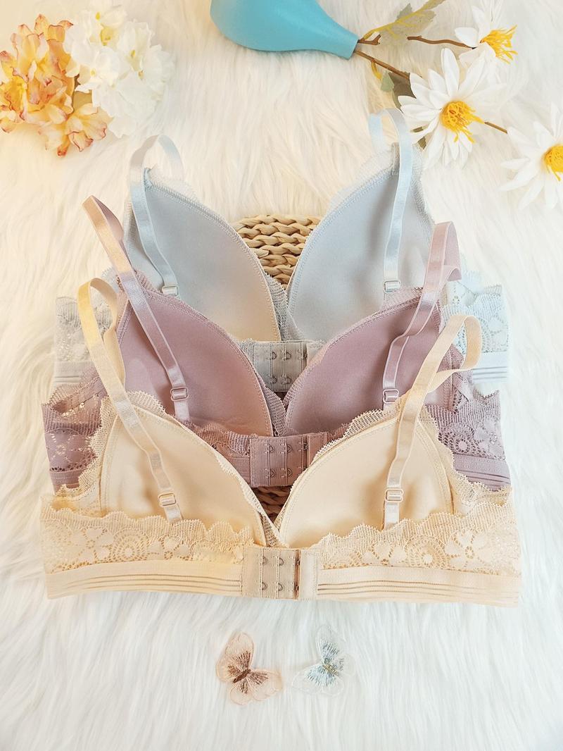 Product Introduction of Women's Contrast Lace Wireless Lingerie, Soft Comfortable Elegant Adjustable Strap Push Up Bra, Adjustable Strap Lingerie for All Seasons 2
