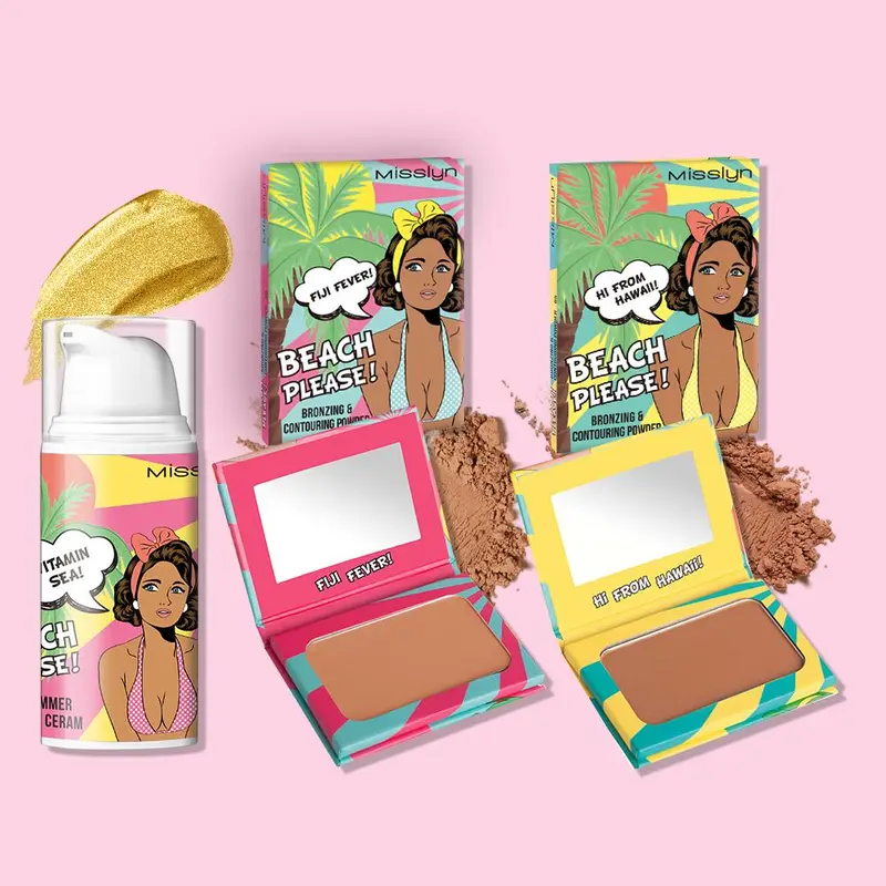 Beach Please! Makeup Set, 3 Counts/set Long Lasting Shimmer Body Cream & Bronzing & Contouring Powder, Cosmetic Product for Women & Girls 0