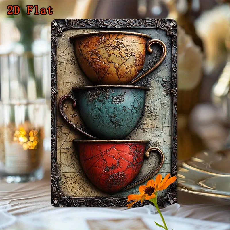 8X12 "Rustproof Aluminum Retro Coffee Cup Metal Tag-Easy to Hang Home, Office, Kitchen and Gym Decorative Mural