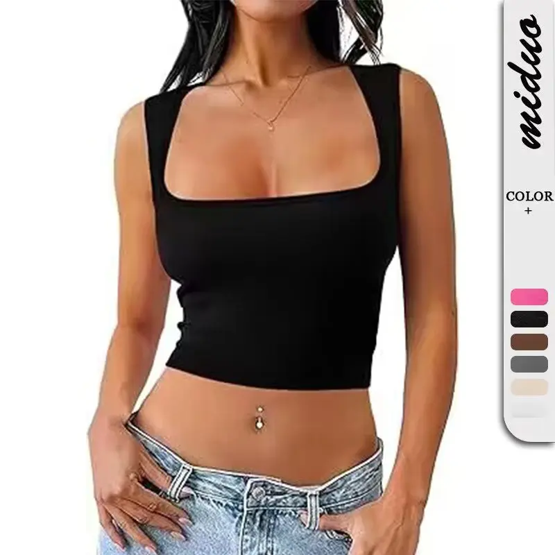 Fashion New Sexy Square Neck Slim Fit Sleeveless Exposed Navel Vest 002#
