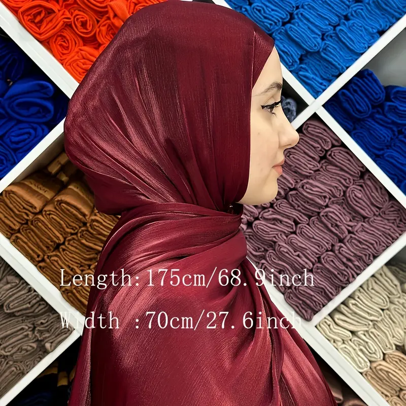 1pc Elegant Polyester Organza Hijab Scarf for Women, Luxurious Pleated Glitter Shawl, Solid Color, Non-Stretch, Woven Craftsmanship, Decorative Accessory for Party, Ramadan, No Feathers 3