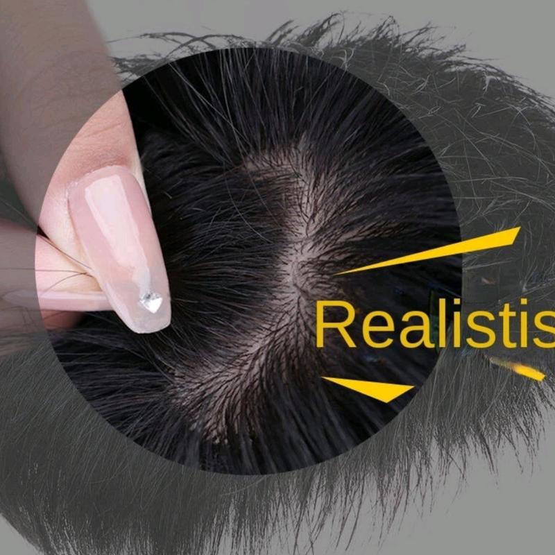 COD-Toupee Pria Rambut Pendek Warna Hitam Penutup Botak Pria Rambut Pendek Hitam Natural 1