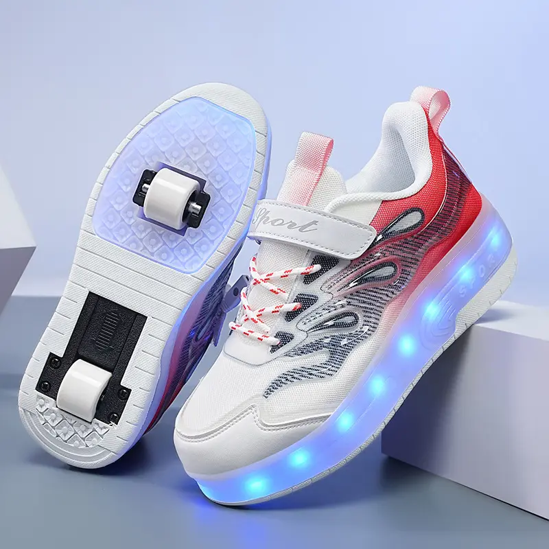 New Cross-Border Children's Heelys Trending Men and Women Children's Wheeled Invisible Shoes Double Skates Automatic Button Contraction