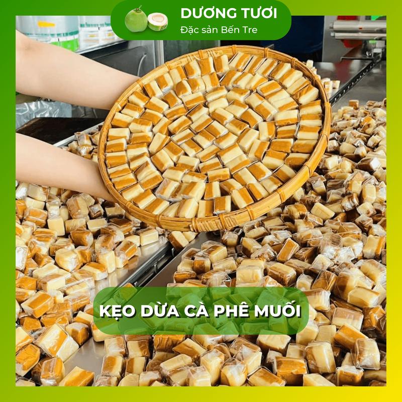 1KG KẸO DỪA CÀ PHÊ MUỐI BẾN TRE Ăn Vặt Candy   Food. Dẻo mềm , thơm béo, ít ngọt kẹo dẻo