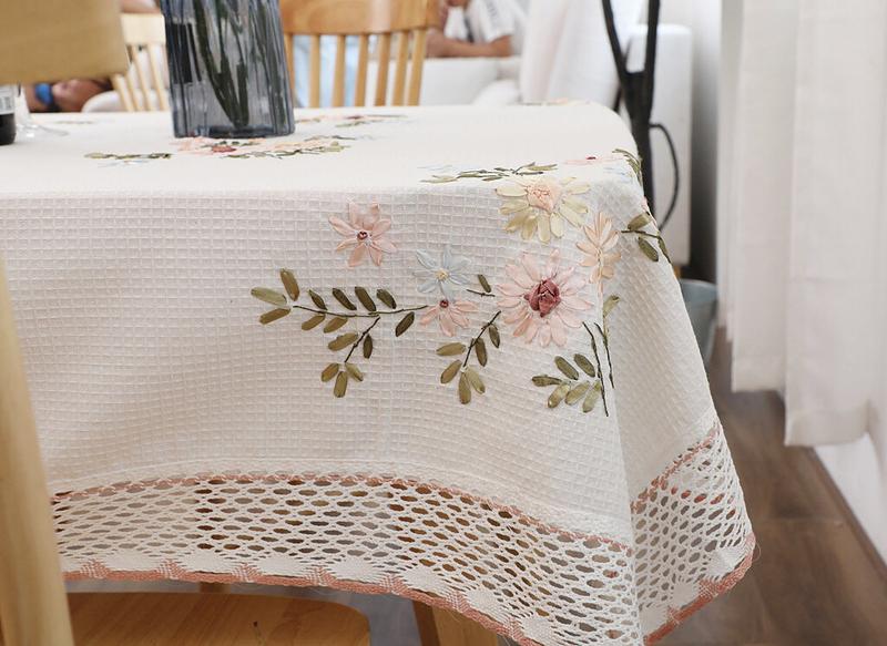 Product Introduction of White Square Tablecloth Fabric Cotton and Linen Indie Style Rectangular Table Cover Round Tablecloth Pastoral Tablecloth Embroidery 8