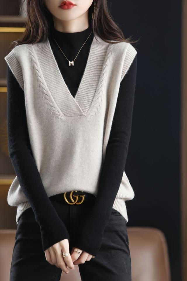Product Introduction of Rompi Berkait, untuk Wanita, Musim Bunga dan Musim Luruh, Gaya Korea Baru, Leher V, Sweater Tanpa Lengan, Pendek, Warna Pepejal, Rompi, Atasan Dalam dan Luar 11