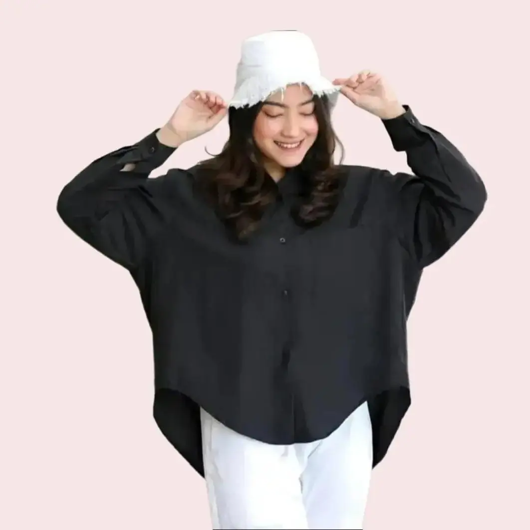 ERIZ GALLERY - Kemeja Basic LD 120 Blouse Linen Rami Original Baju Panjang Wanita Atasan Oversize Hitam Top
