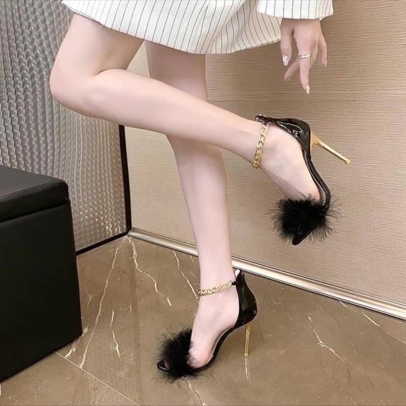 Giày cao gót lông vũ 9cm cao cấp êm chân