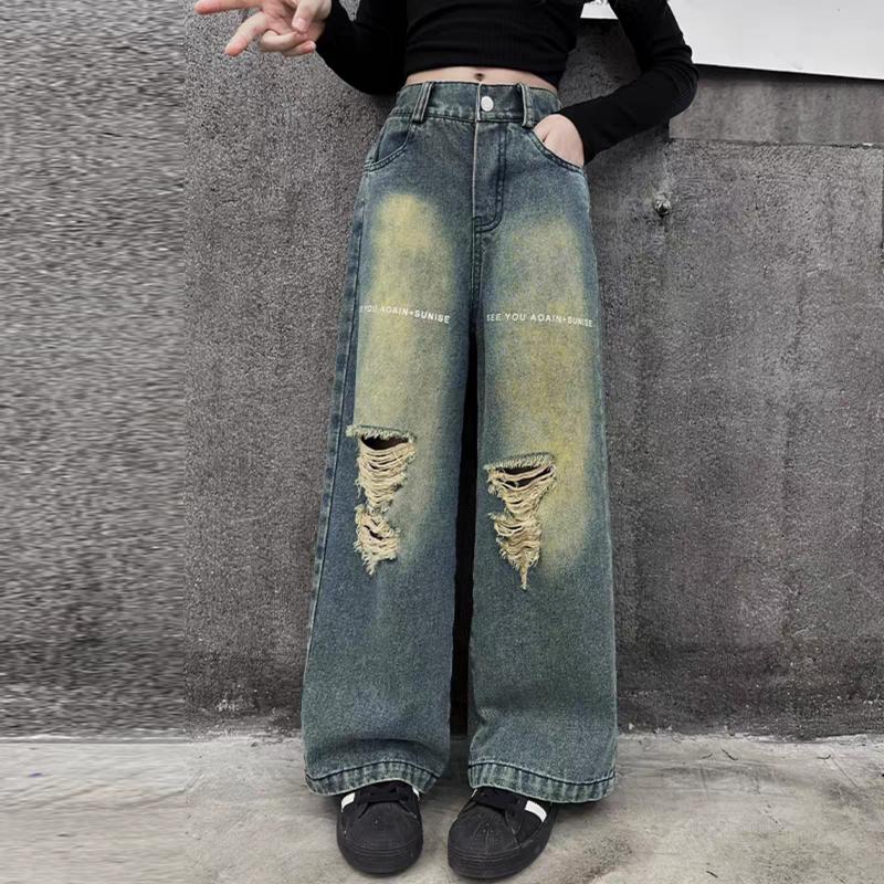 Product Introduction of Quần Jean Xuông Rách SEE Cạp Chun Cho Bé Gái Ong Women Dáng Suông Sz 11-15 Hàng Việt Nam Pants dài 16