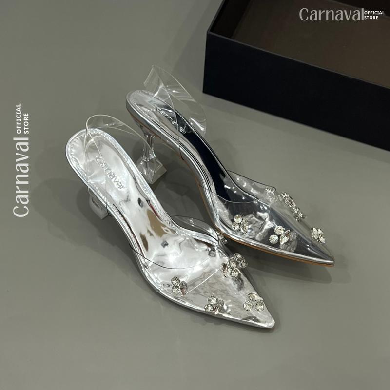 Giày Cao Gót Quai Trong Suốt Mika Đính Đá Carnaval Gót Trụ Cao 7cm Lấp Lánh - VS51