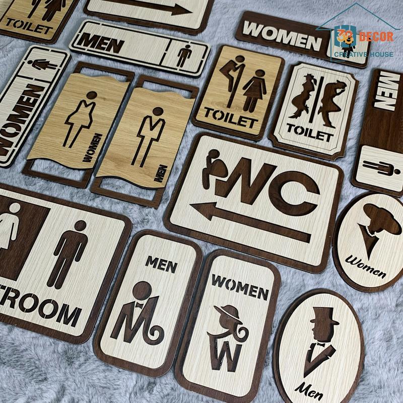Bảng WC - Bảng toilet gỗ decor dán tường trang trí cửa nhà vệ sinh nam nữ Decor Phòng Trang Trí Nhà