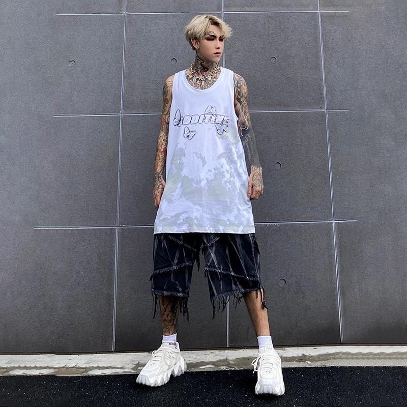 Quần Denim, Phong Cách Đường Phố Mỹ Mùa Hè Cổ Điển Goth Tie-Dye, Quần Đùi Vibe Đường Phố Cao Cấp Hợp Xu hướng Dành Cho Nam Giới, Thủ Công Giặt 4