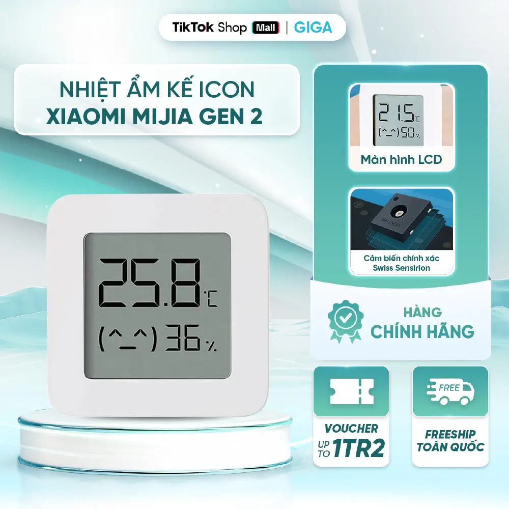Nhiệt ẩm kế icon Xiaomi Mijia gen 2 (Mi Temperature and Humidity Monitor 2) - NUN4126GL - Bluetooth