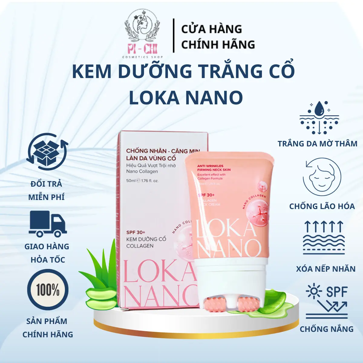 ( 1 Hộp ) Kem Dưỡng Cổ Loka NaNo - Làm Trắng Dưỡng Ẩm Săn Chắc Làn Da Cổ Collagen Tea