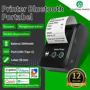 Printer Termal 58mm Perangkat Cetak Termal Cetak Struk Dukungan Cetak Multi-Platform Bluetooth + USB Hadiah Gratis: 3 gulung kertas termal. Model baru dikirim secara acak.
