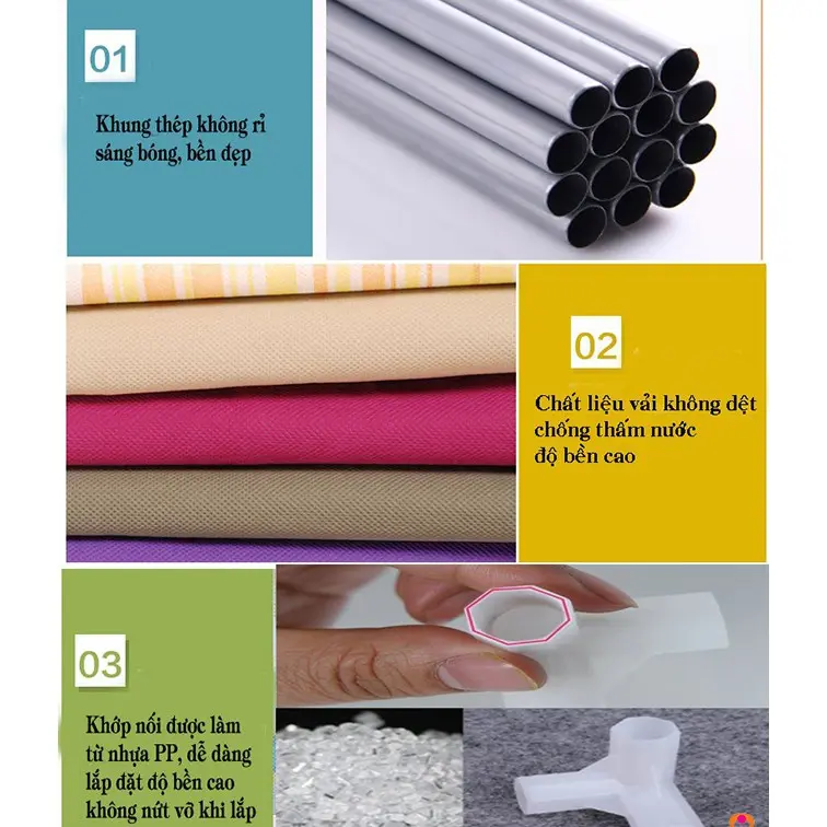 Tủ Quần Ào Vải Tủ Khung thép 3D, Tủ Lắp Ghép Giá Sinh Viên 4