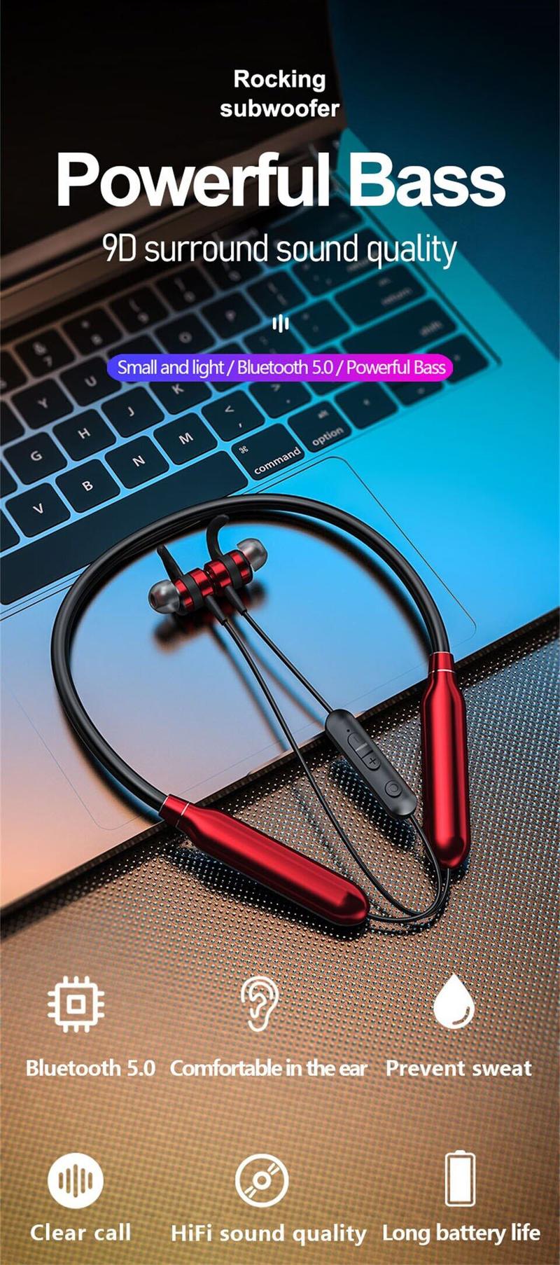 Product Introduction of Tai nghe không dây, ROR Chính Hãng, kiểu đeo cổ, có Bluetooth, có Micrô, Thích hợp cho thể thao, khử tiếng ồn, auriculares, Fone, thiết bị nghe nhạc Nhét Tai Earphone 2