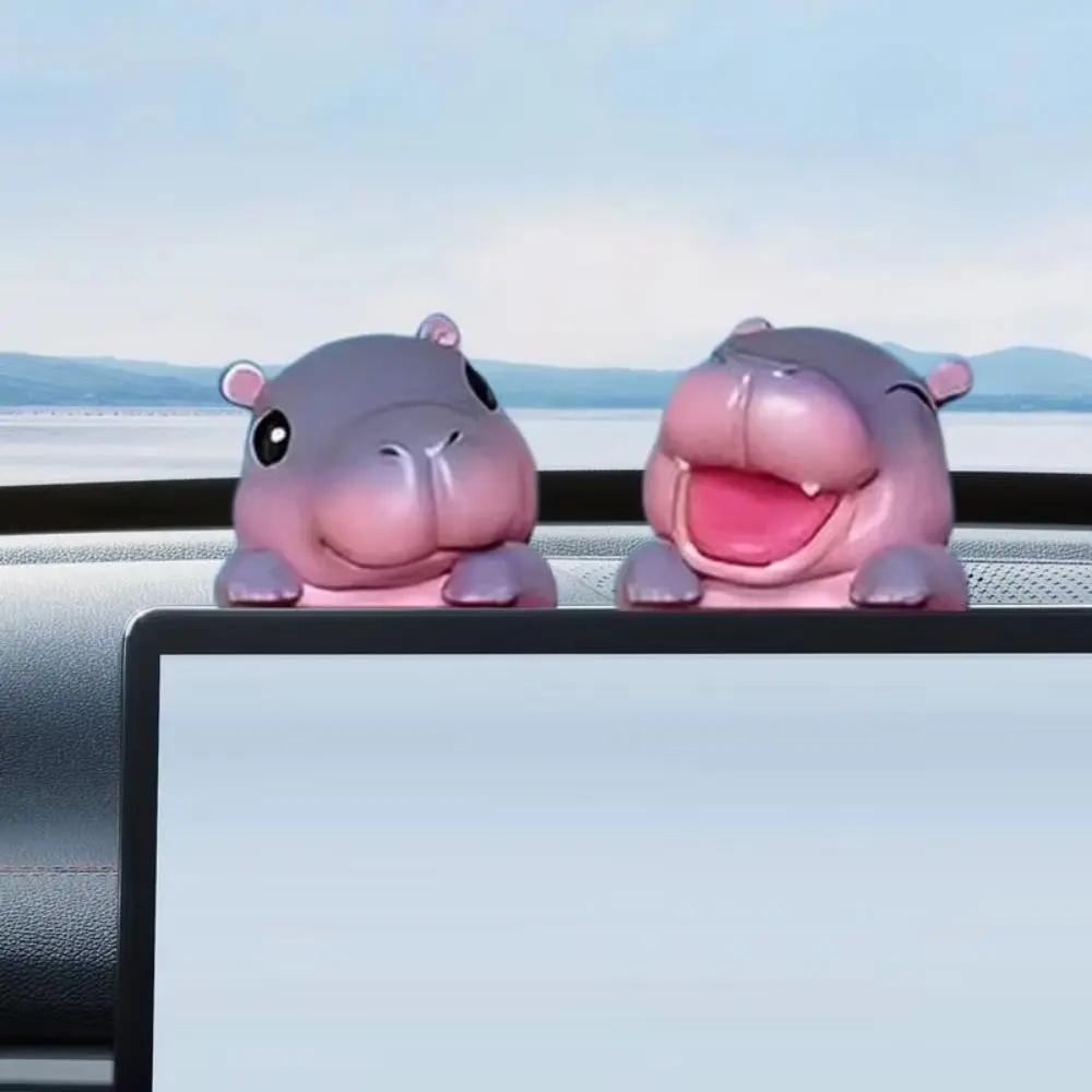 Car Screen Ornament 3D Desk Toy Computer Monitor Decor Mini Dolls Navigator Screen Moo Deng Screen Figurine Kawaii Cartoon Moo Deng Hippo Figurine Vehicle Workplace