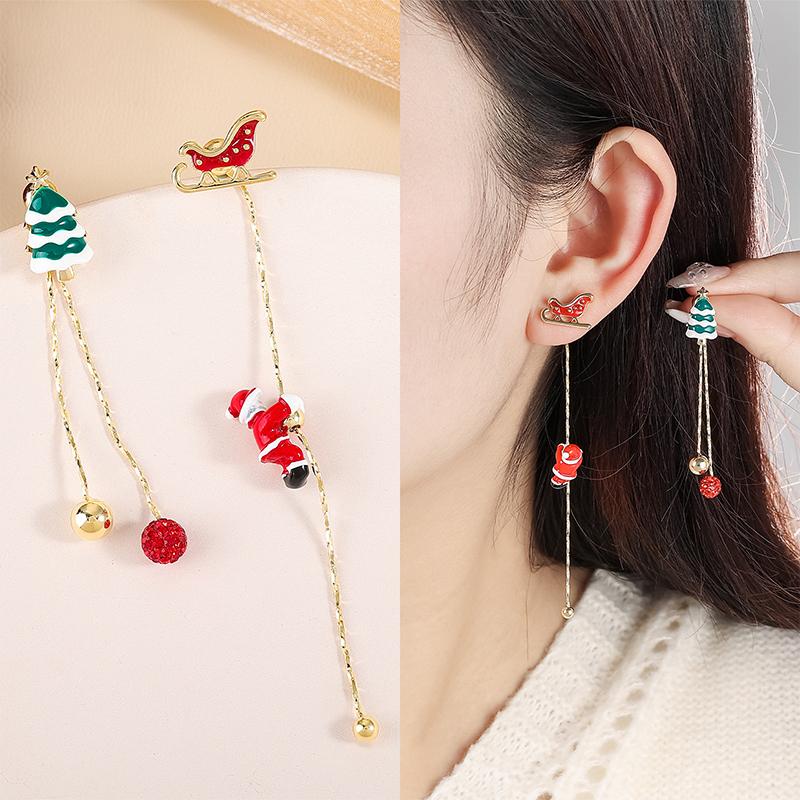 Product Introduction of Topi But Krismas, Rekaan Baru, Kepingan Salji Asimetri, Anting-anting Jatuh, Untuk Wanita, Santa Claus Bergerak, Anting-anting Rumbai Panjang, Sesuai untuk Majlis Keraian 16