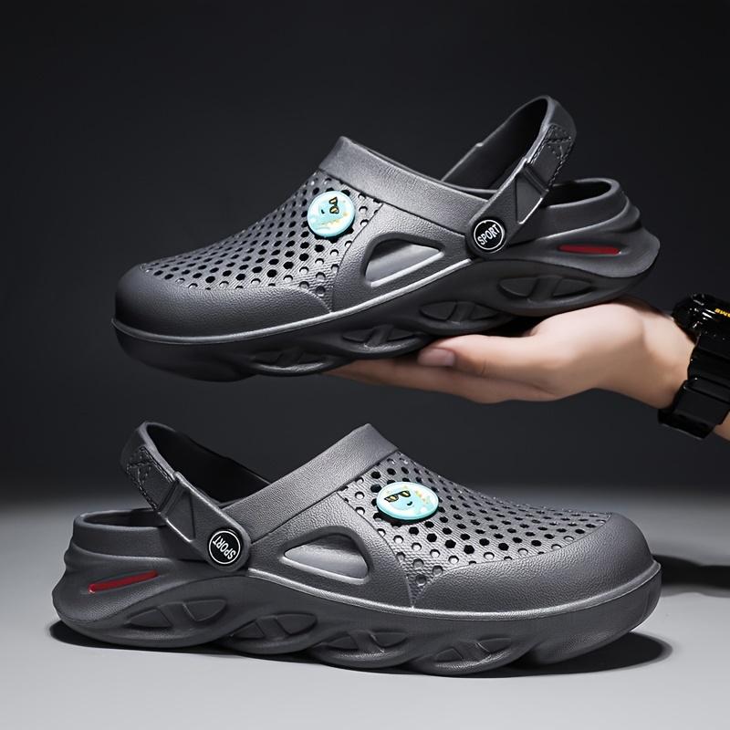 Men's-On Clogs - Comfortable Breathable EVA Sandals Outdoor, Beach &, Black with Blue Accent, Round Toe, Lightweight and Stylish Design Boy Walking Shoes 3