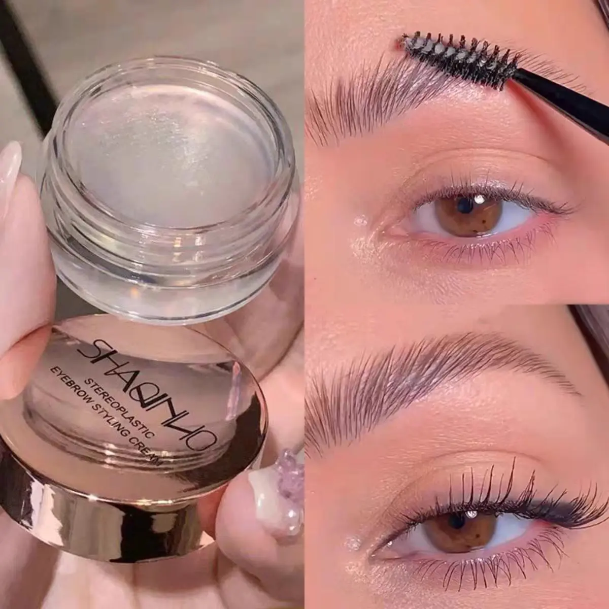 3D Eyebrow Glue with Folding Brow Brush Transparent Waterproof Eyebrow Styling Gel Quick Drying Long Lasting Cosmetics