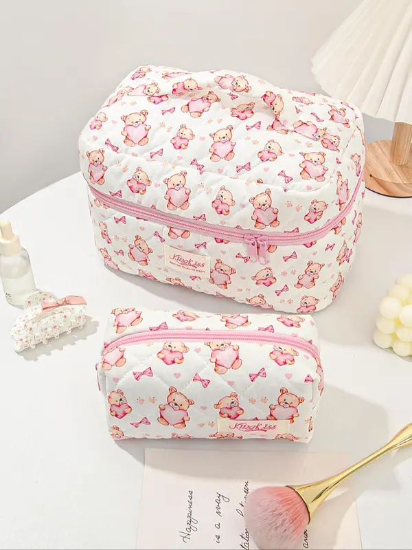 Cute Bear Pattern Makeup Bag Set, Large Travel Makeup Bag, Cosmetic Bag, Toiletry Bag for Women & Girls 4