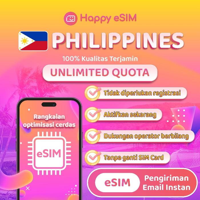 Gambar Happyesim eSIM Philippines Unlimited Kuota Internet 128kb/s | eSIM Travel FUP 128kb/s Kuota Besar Tanpa Nomor & Registrasi KTP - 500M/Hari, 1 Hari dari Happyesim Kota Tangerang Tokopedia