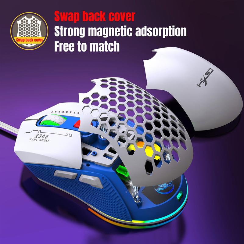 Wired Mouse, RGB Backlight Hollowed Out Gaming Mouse with Replaceable Back Cover, Lightweight Mouse for Home & Office 5