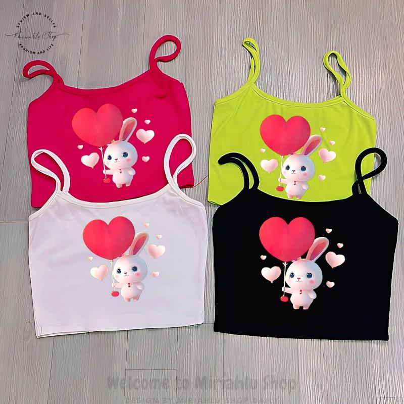 Product Introduction of Áo Bra 2 Dây In Hình Thỏ Thả Tim Chibi, Nữ Women Dáng Ngắn Thun Sen Sò Hoa Sen 15